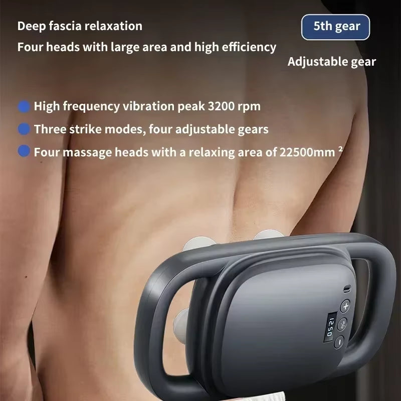 Professional Grade 4-Head Fascia Gun Wireless Handheld Automatic Massager to Relieve Muscle Soreness Dynamic Therapy Vibrator